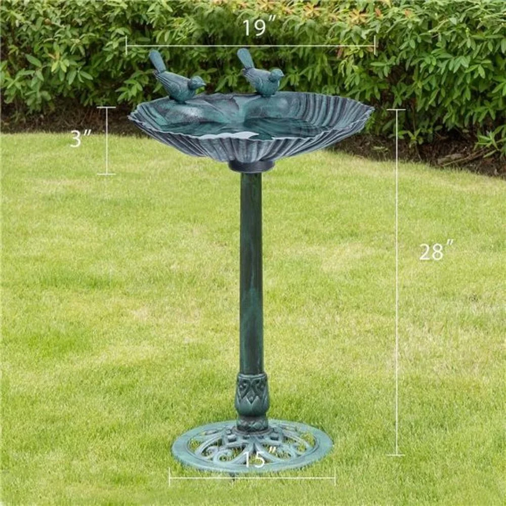 28 Inch Height Polyresin Lightweight Outdoor Double Birds Garden Bird Bath Green
